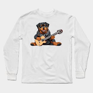 Rottweiler Playing Guitar Long Sleeve T-Shirt